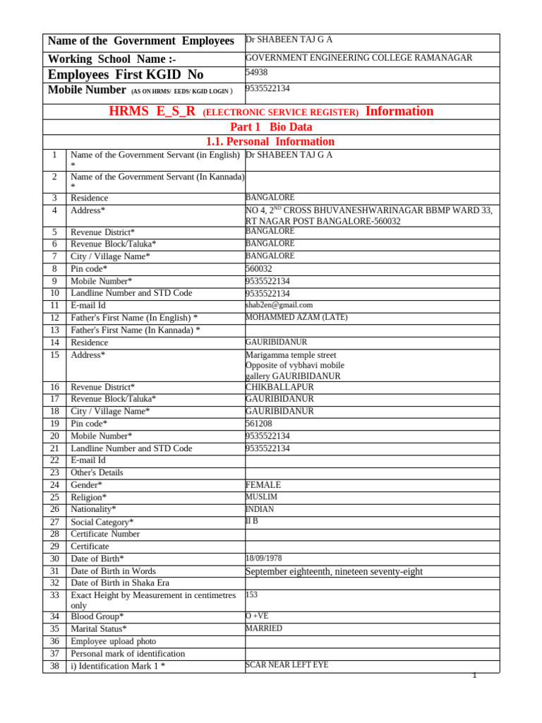 Hrms Esr Form 11 Page | PDF | Husband | Social Institutions