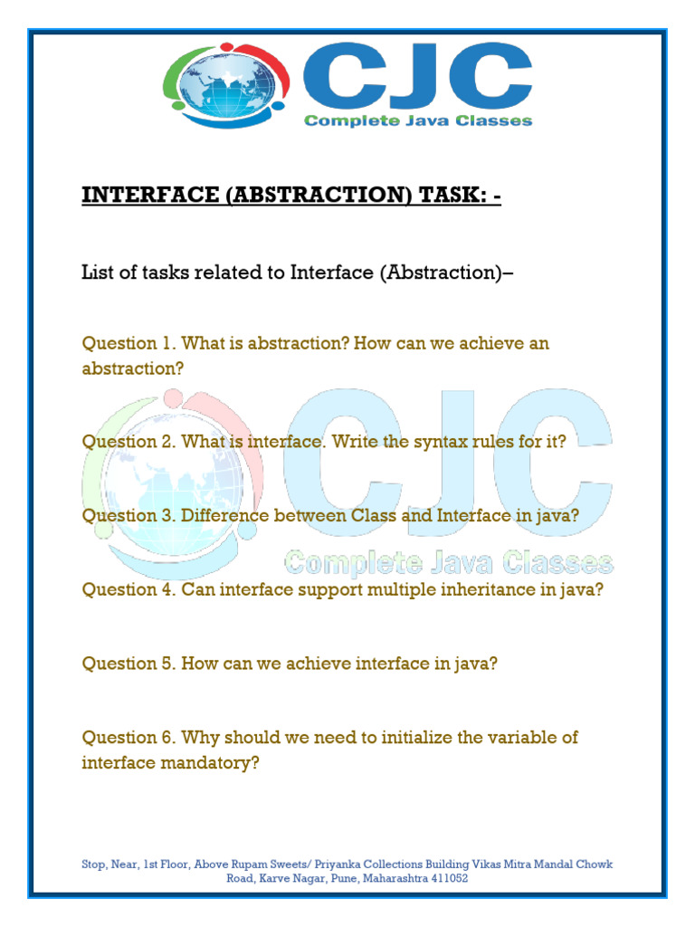 Abstraction Interface Tasks | PDF