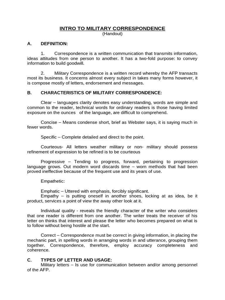 Intro To Military Correspondence - HO | PDF | Communication | Information
