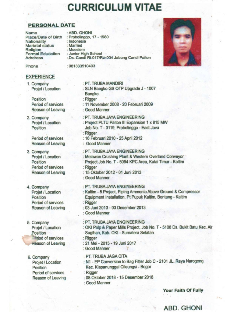 CV Rigger - Abd. Ghoni | PDF