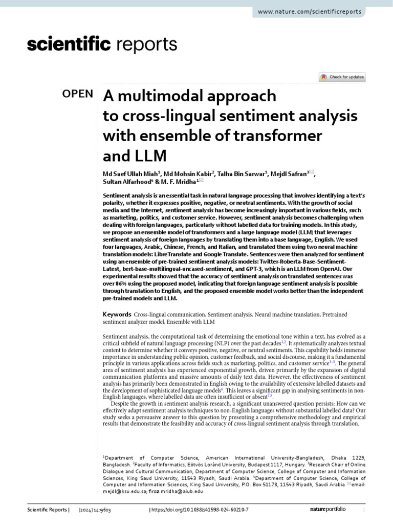 A Multimodal Approach To Cross Lingual Sentiment Analysis With Ensemble ...