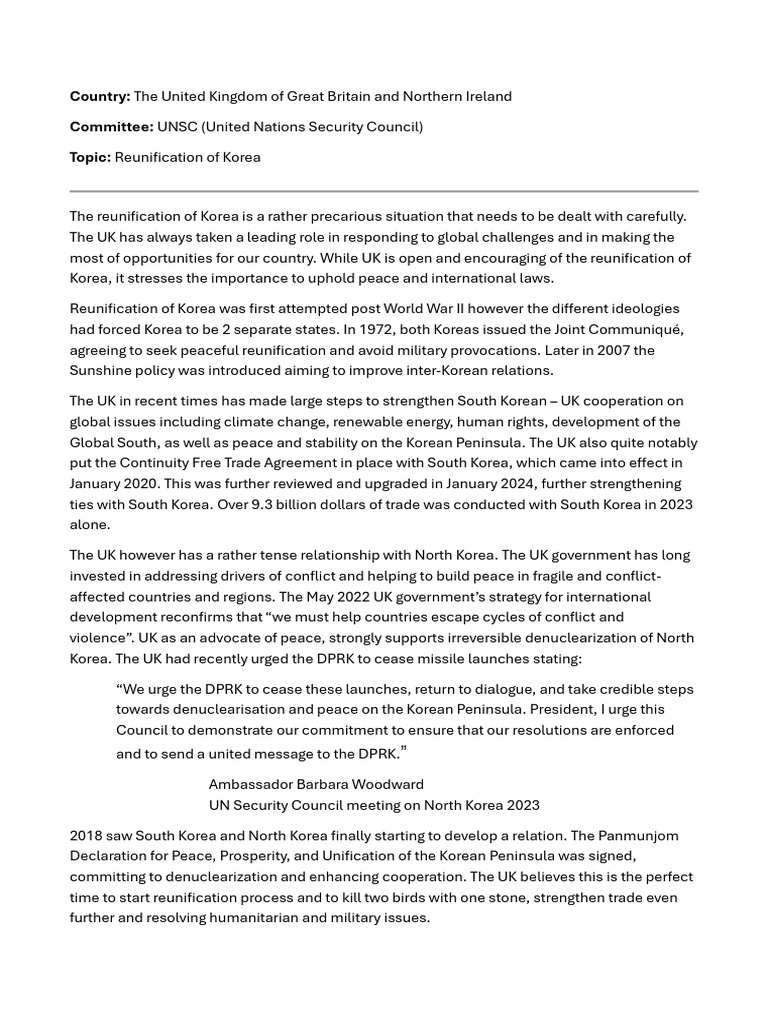 Position Paper Example | PDF | North Korea | World Politics