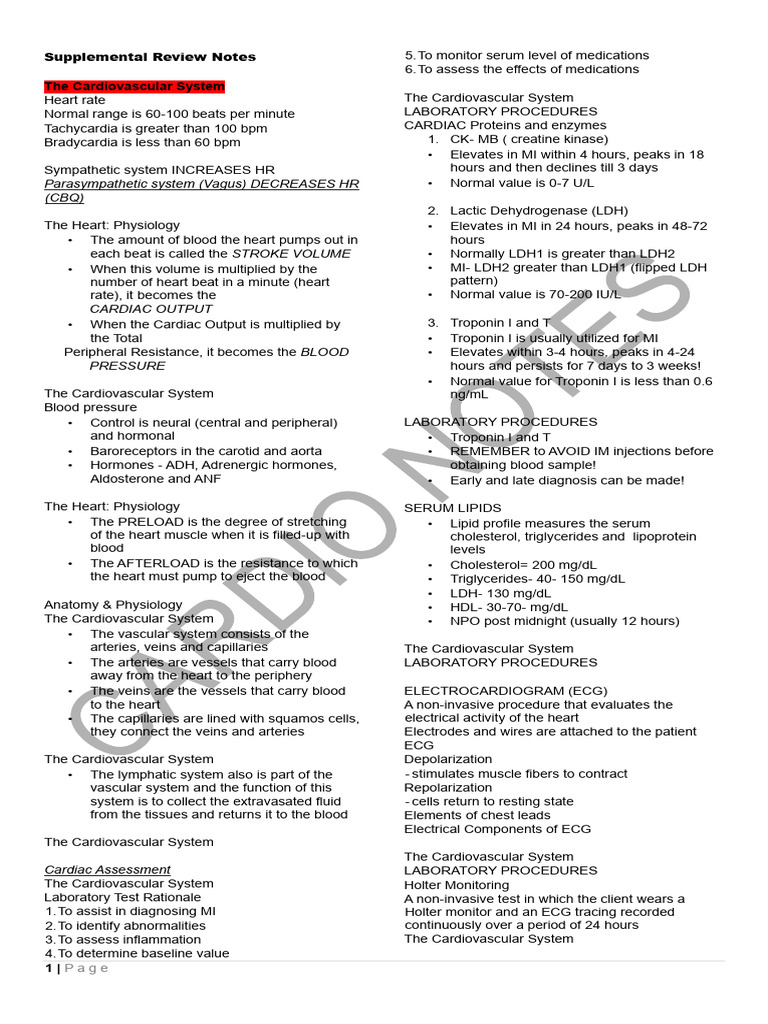 Cardio Notes | PDF | Myocardial Infarction | Heart
