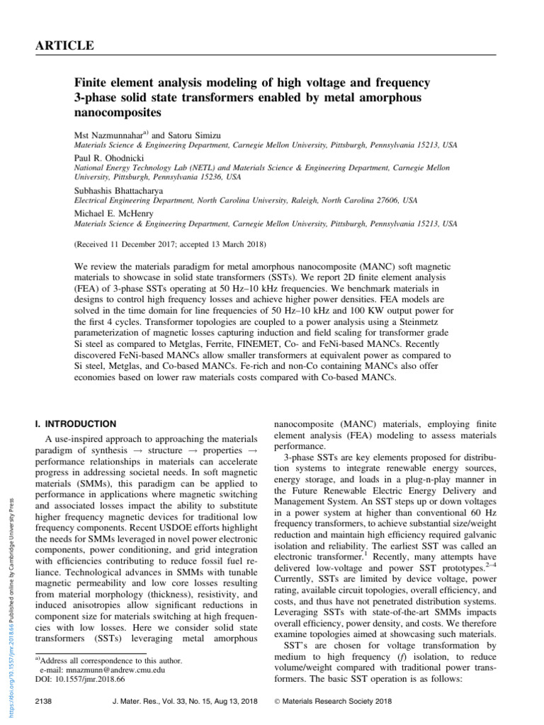 2018 Finite Element Analysis Modeling of High Voltage and Frequency 3 ...