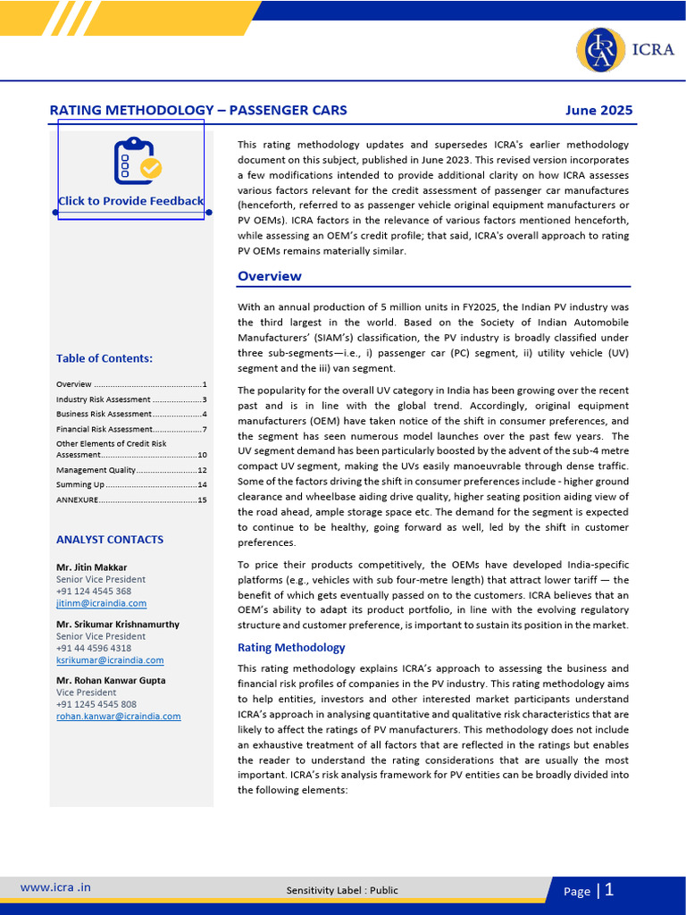 Passenger Cars, Rating Methodology, Jun 2025 | PDF | Leverage (Finance ...