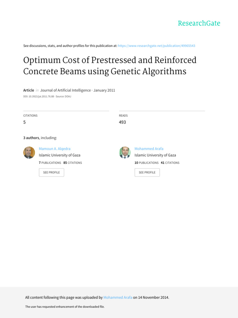 Optimum Cost of Prestressed and Reinforced Concrete Beams Using GA | PDF