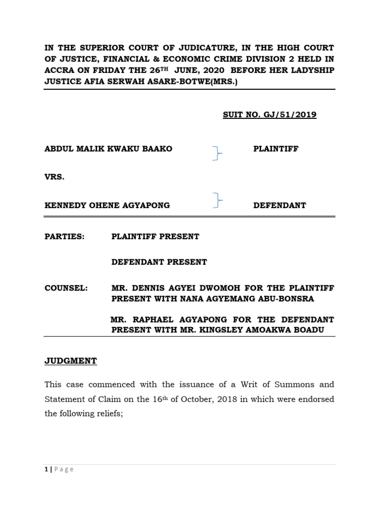 Abdul Malik Kweku Baako-Judgment | PDF | Burden Of Proof (Law) | Defamation