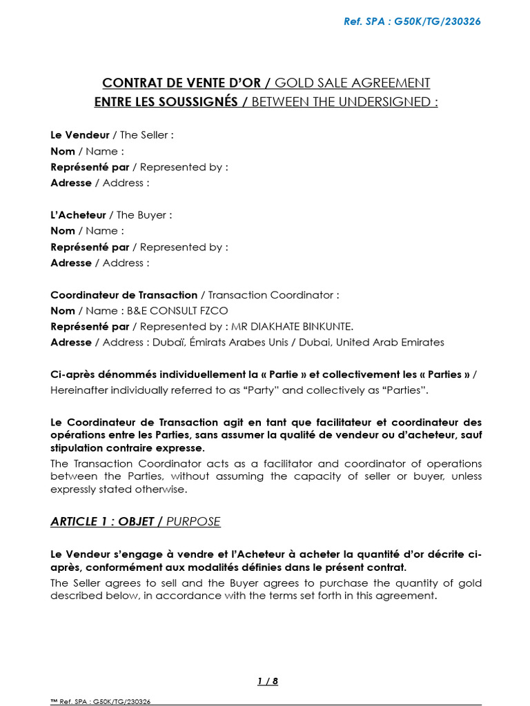 Gold Sale Agreement G50KTG230326 | PDF | Devises | Forex