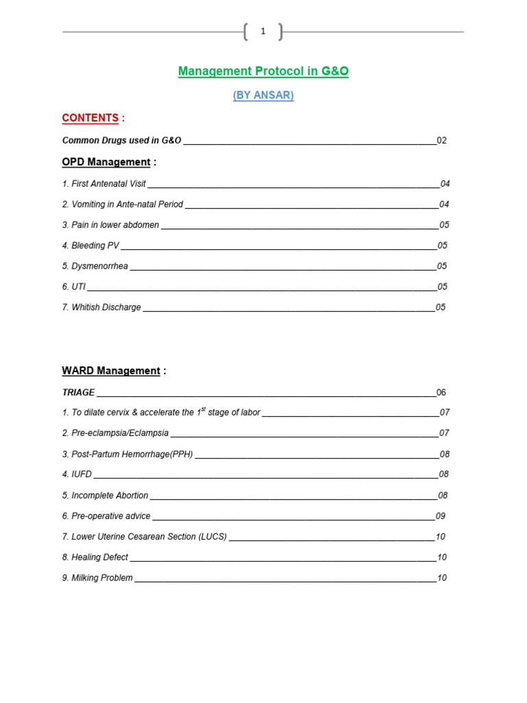 Common Management Protocol in G&O | PDF | Medical Specialties | Drugs