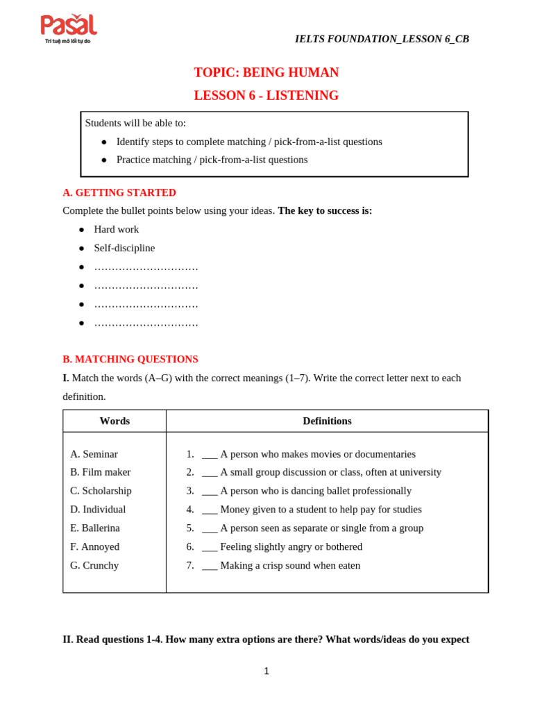 (CB) Lesson 6 - Being Human - Listening | PDF