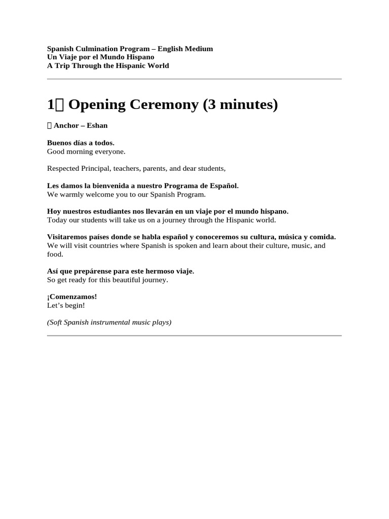 Spanish Culmination Program English Medium Final | PDF