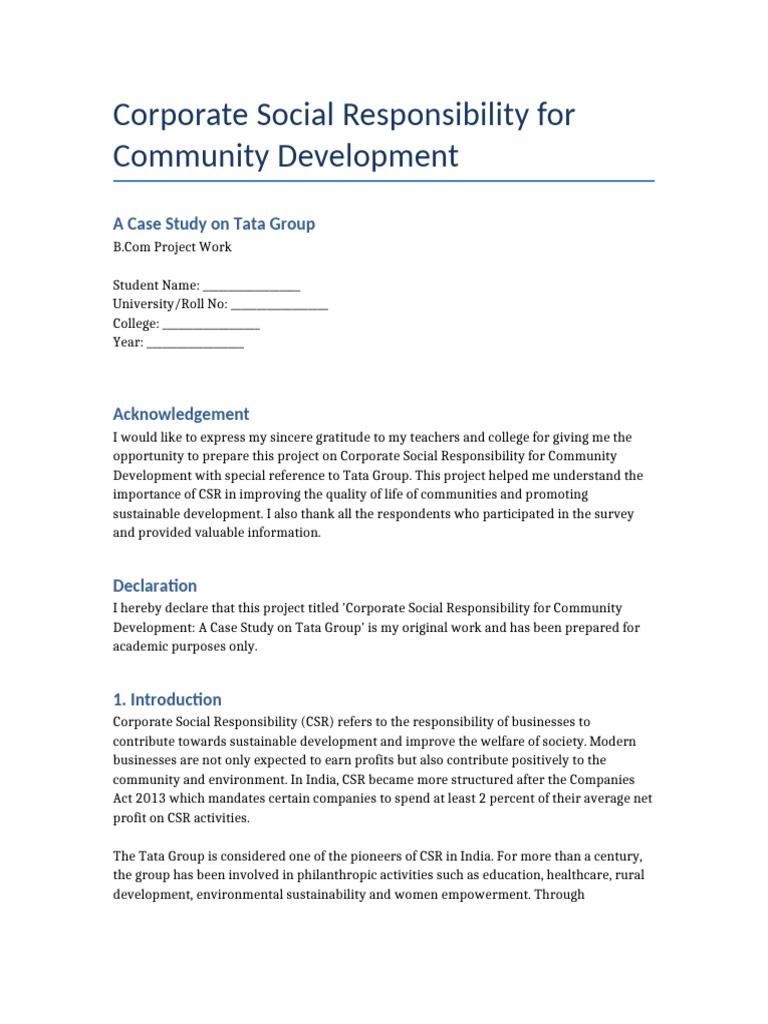 CSR Tata Group Project-1 | PDF | Corporate Social Responsibility ...