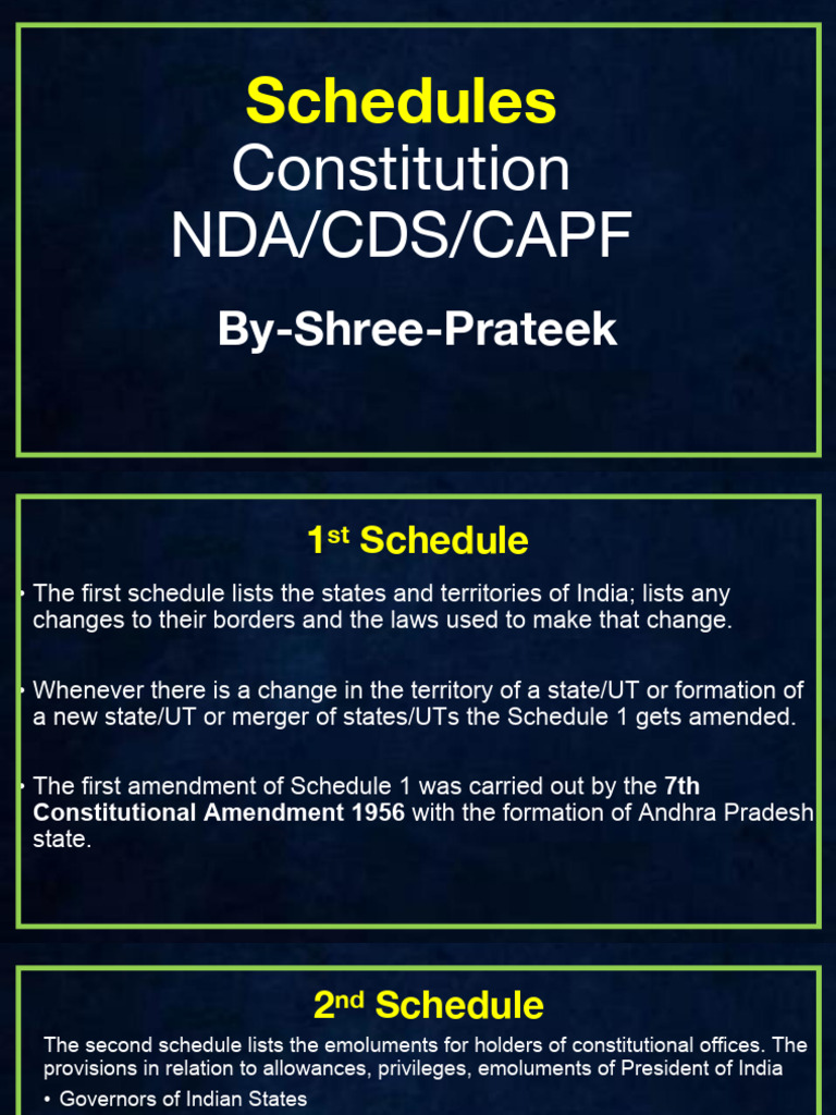 Schedules: Constitution Nda/Cds/Capf | PDF | Government | Government Of ...