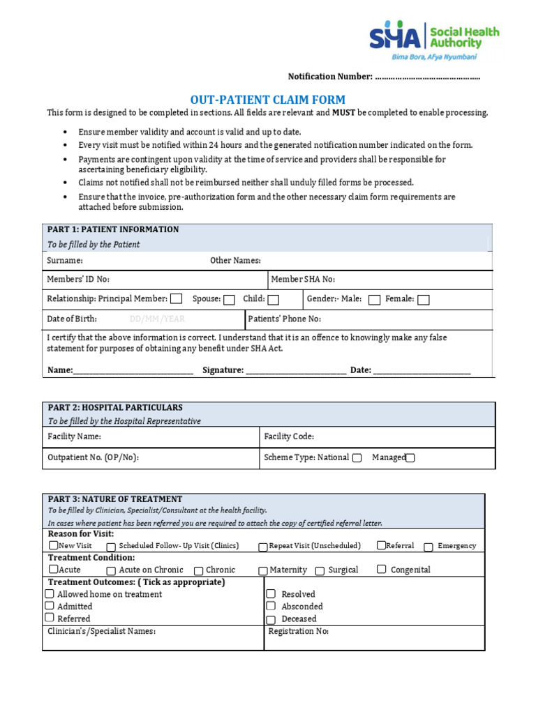 Hcp-Sha Outpatient Claim Form | PDF