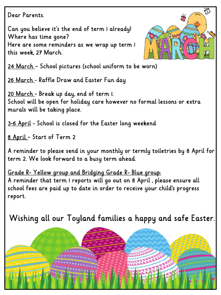 End of Term 1 Letter | PDF