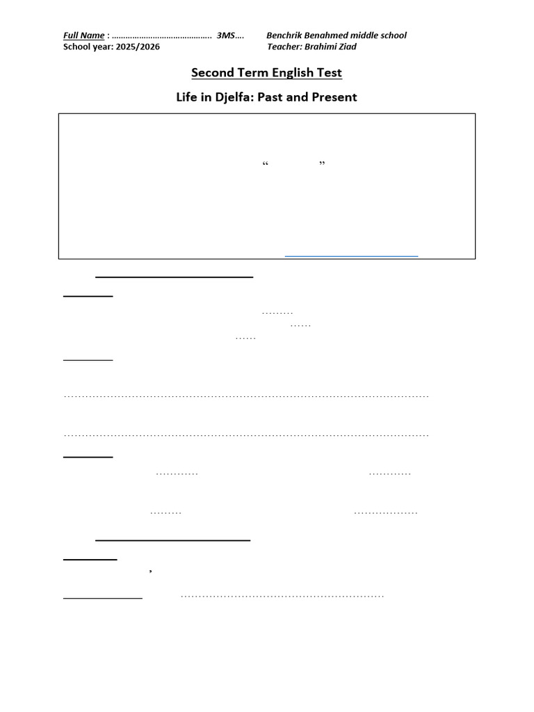 Second Term English Test 3ms 444444444 | PDF | Linguistic Typology ...