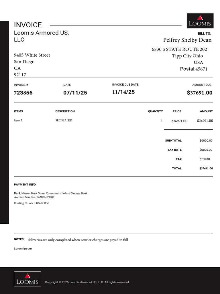 Invoice Loomis Pelfrey S Dean | PDF
