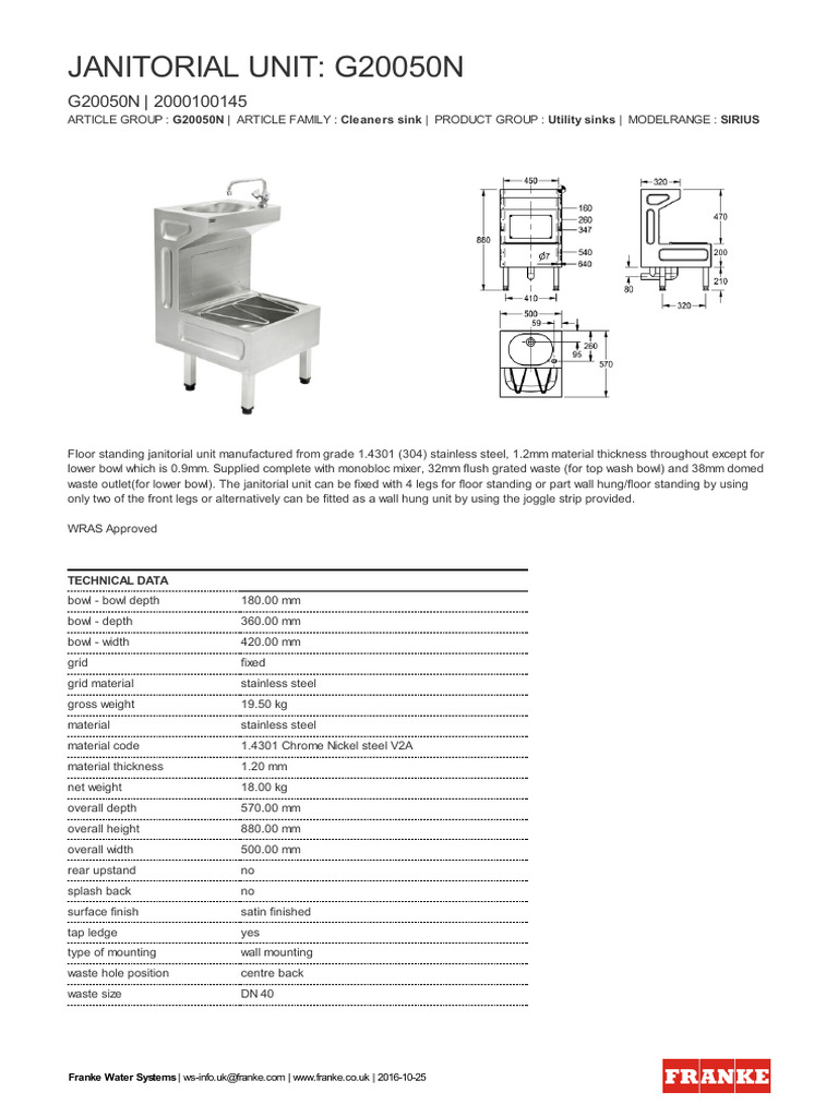 Franke Janitorial Unit | PDF