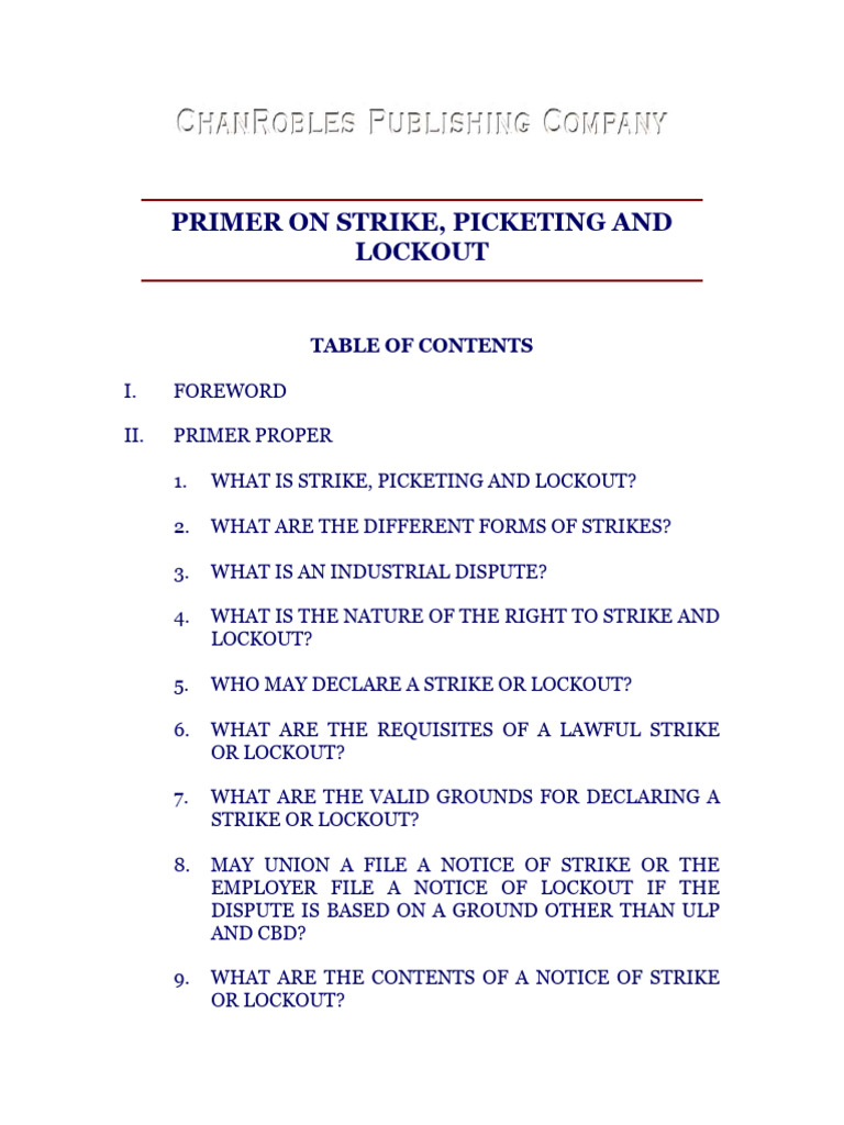 Primer On Strike Picketing and Lockout | PDF | Strike Action ...