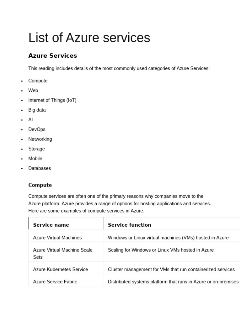 List of Azure Services | PDF | Microsoft Azure | Machine Learning