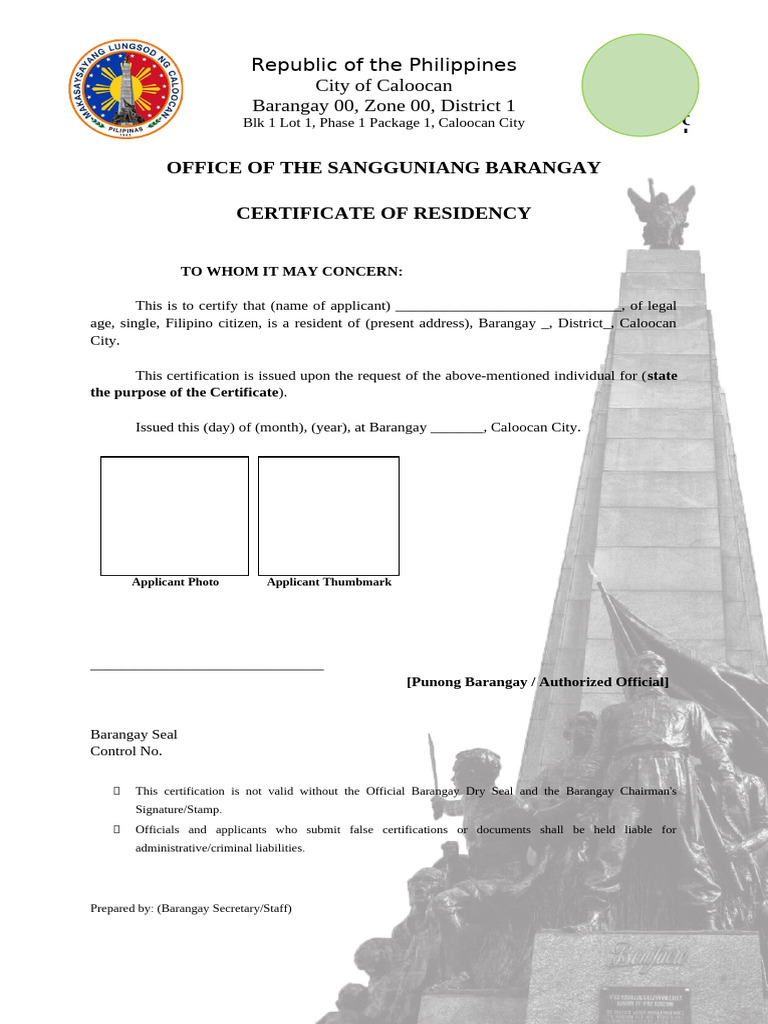 Barangay Certificate - Template | PDF | Government | Justice