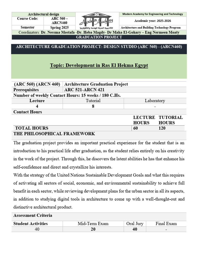 Graduation Project-Program Spring26 | PDF | Sustainability | Urban Planning