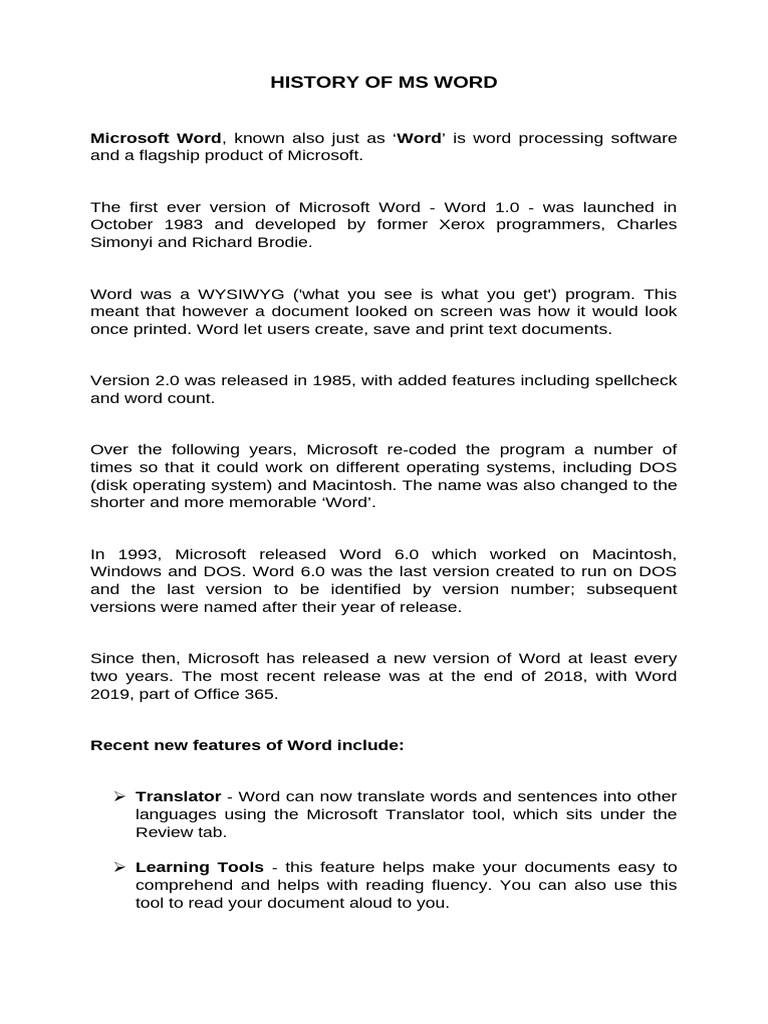 History of Ms Word | PDF | Microsoft Word | Word Processor