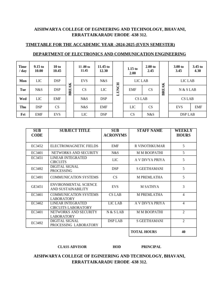 Ii Year Even Iv Sem Time Table | PDF | Academic Term | Computing