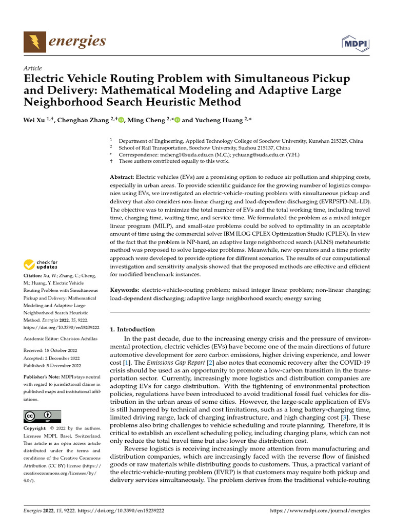 Electric Vehicle Routing Problem With Simultaneous | PDF