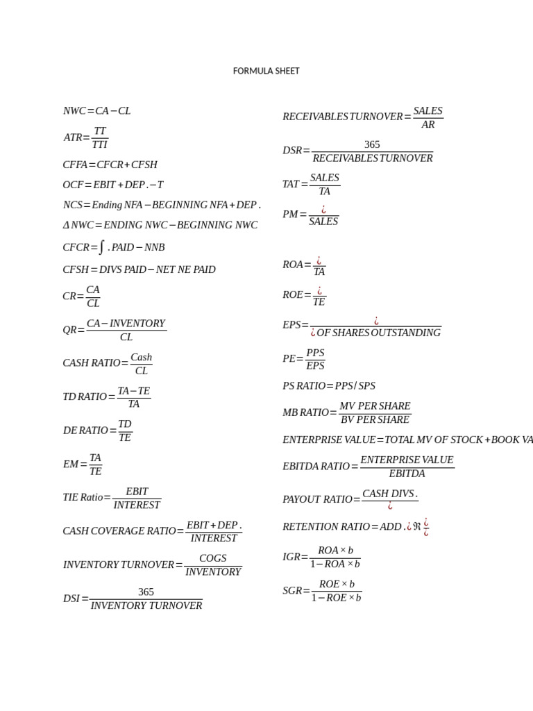 Formula Sheet Midterm | PDF