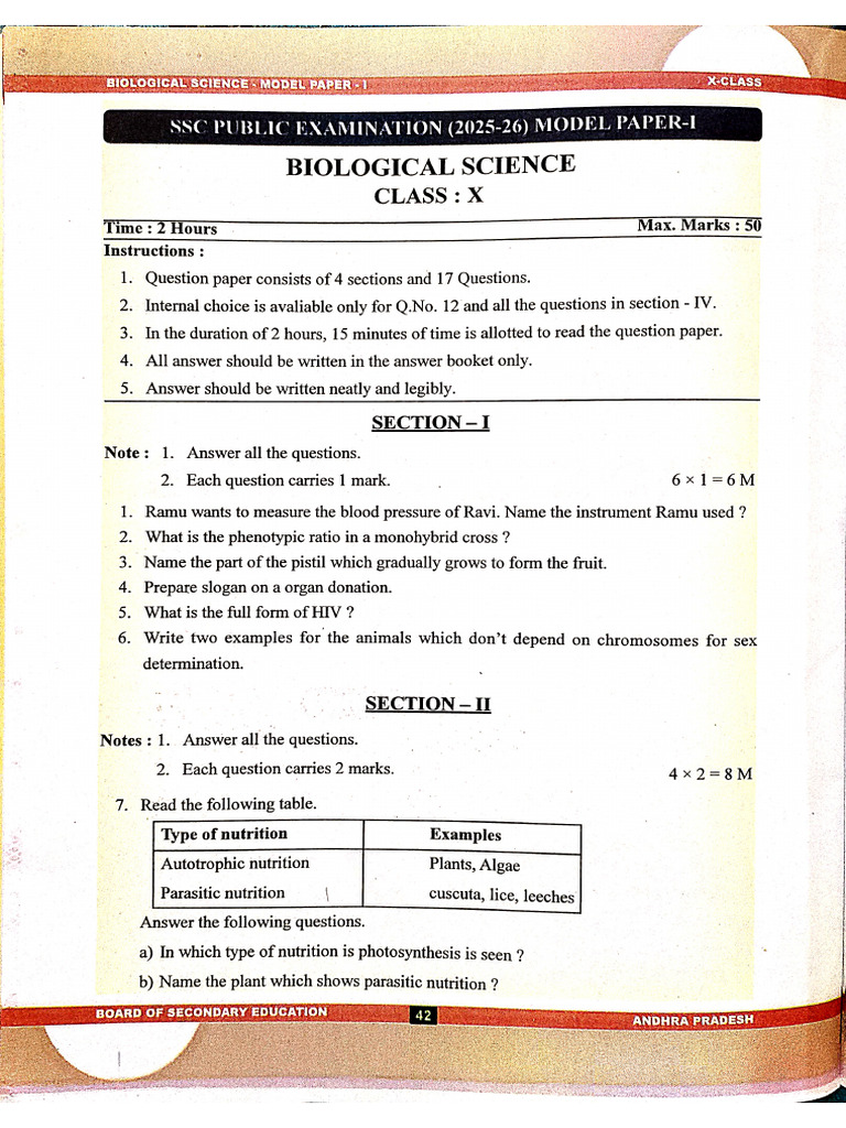 SSC Public Examination 2026 BS Model Papers | PDF