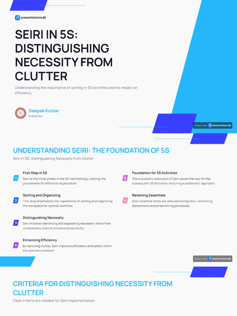 Seiri in 5S Activities Presentation | PDF