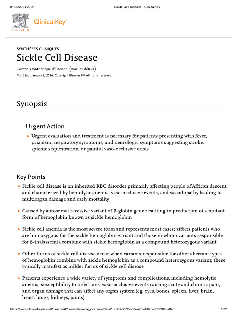 Sickle Cell Disease - ClinicalKey | PDF | Anemia | Hematopoietic Stem ...