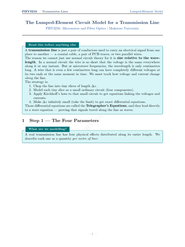 The Lumped Element Circuit Model For A Transmission Line | PDF