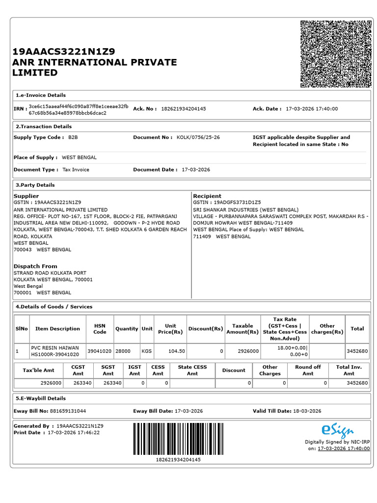 E Invoice 0756 Sri Shankar | PDF
