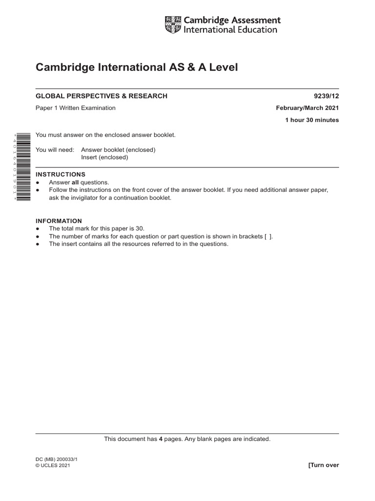 Cambridge International AS & A Level: Global Perspectives & Research ...