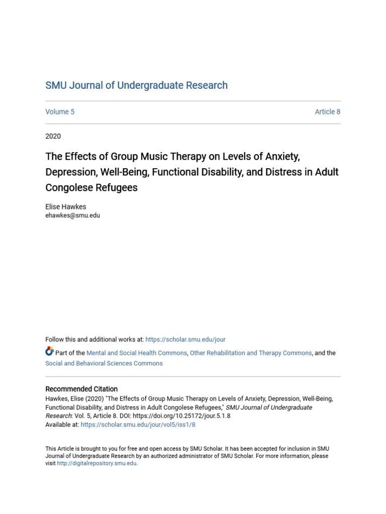 The Effects of Group Music Therapy On Levels of An | PDF | Major ...