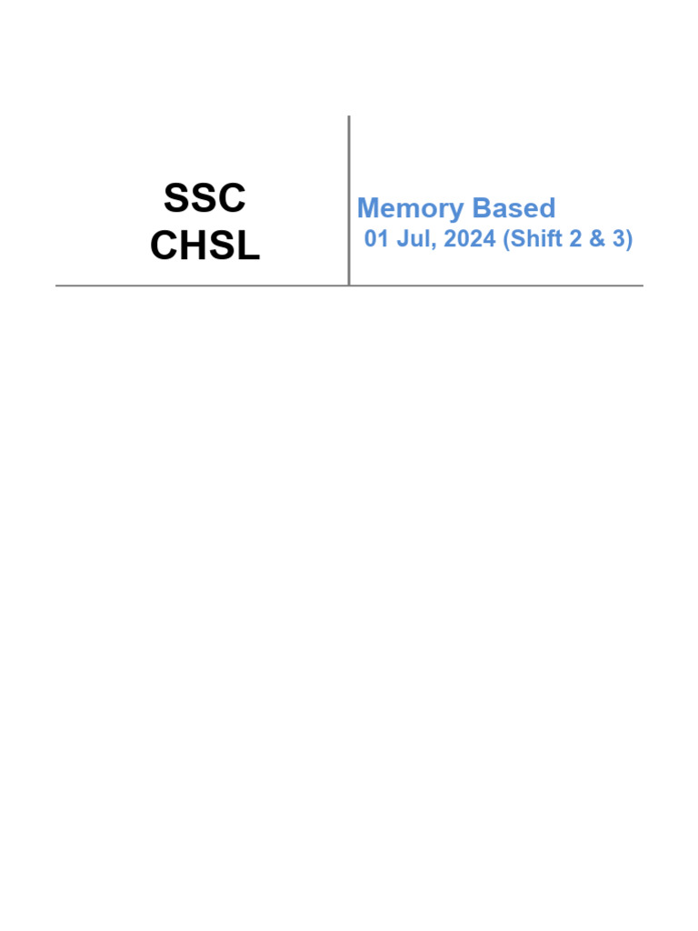SSC CHSL Memory Based Paper (Held On - 01 Jul, 2024 Shift 2 and Shift 3 ...