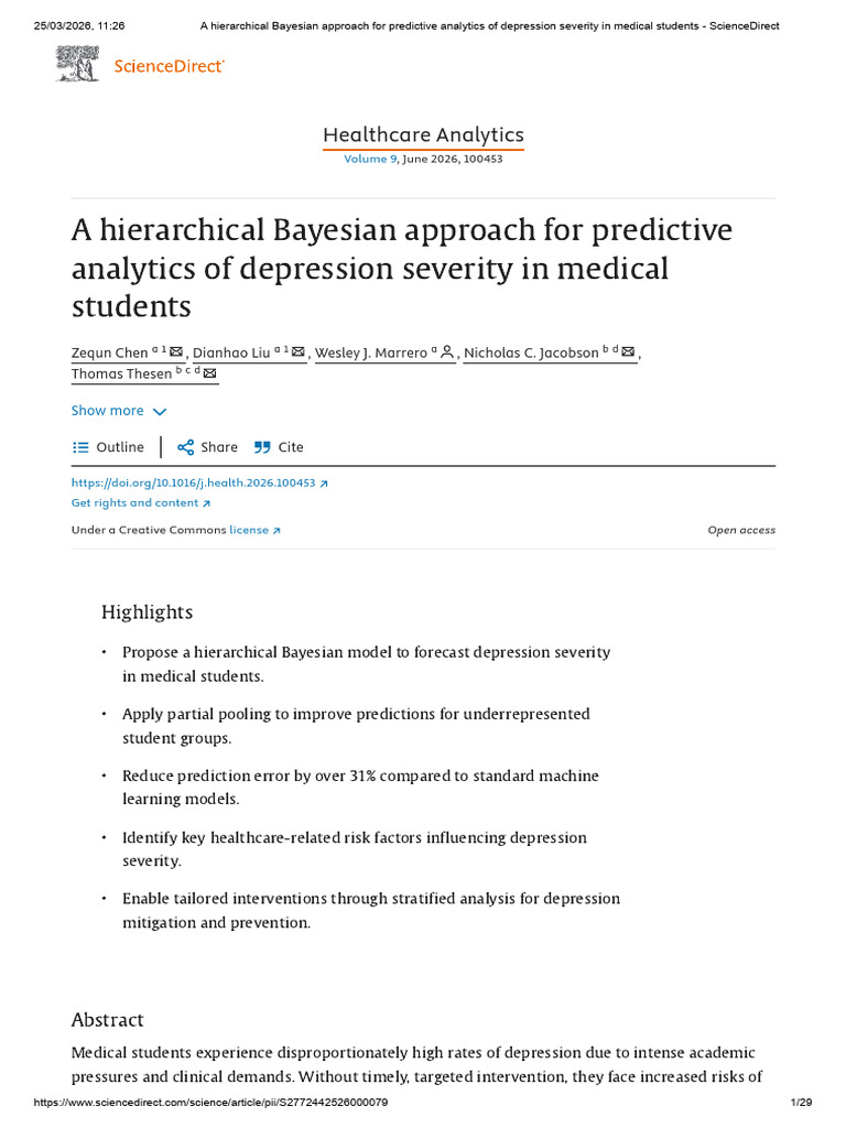 A Hierarchical Bayesian Approach For Predictive Analytics of Depression ...