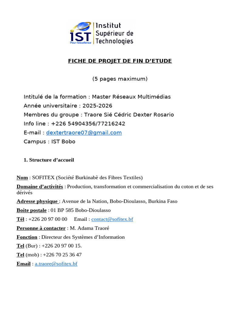 Modele de Fiche de Projet | PDF