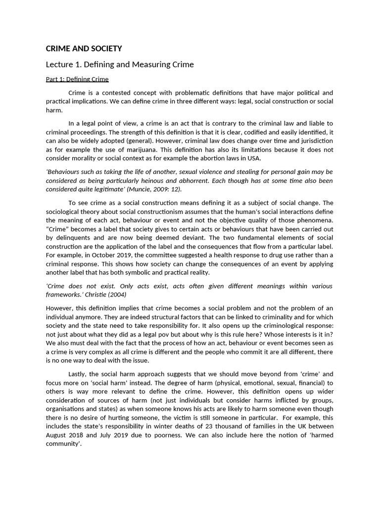 Lecture 1. Defining and Measuring Crime | PDF