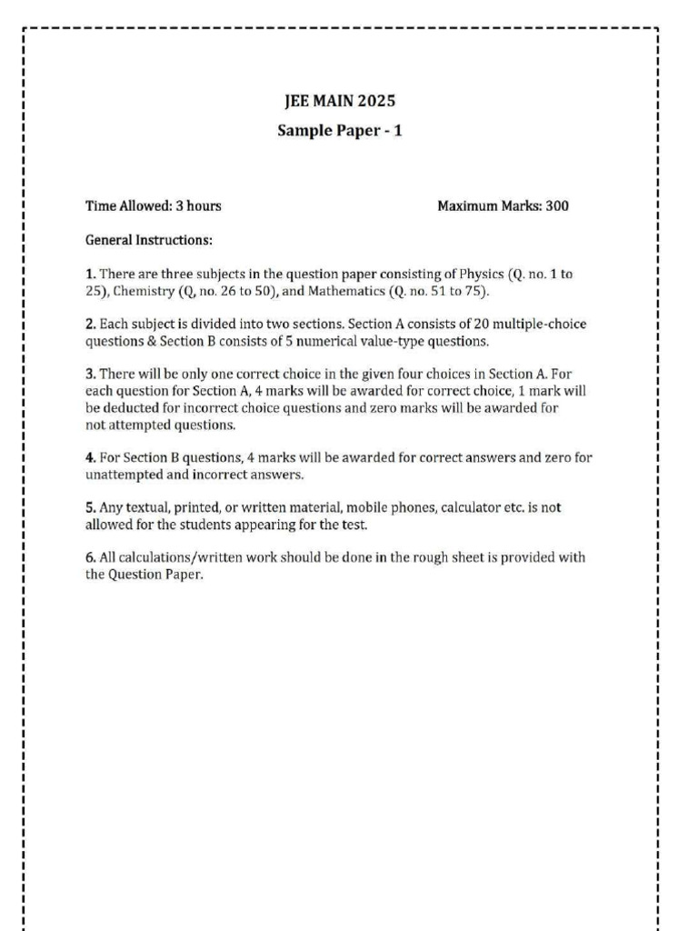 Jee Sample Paper 1st | PDF