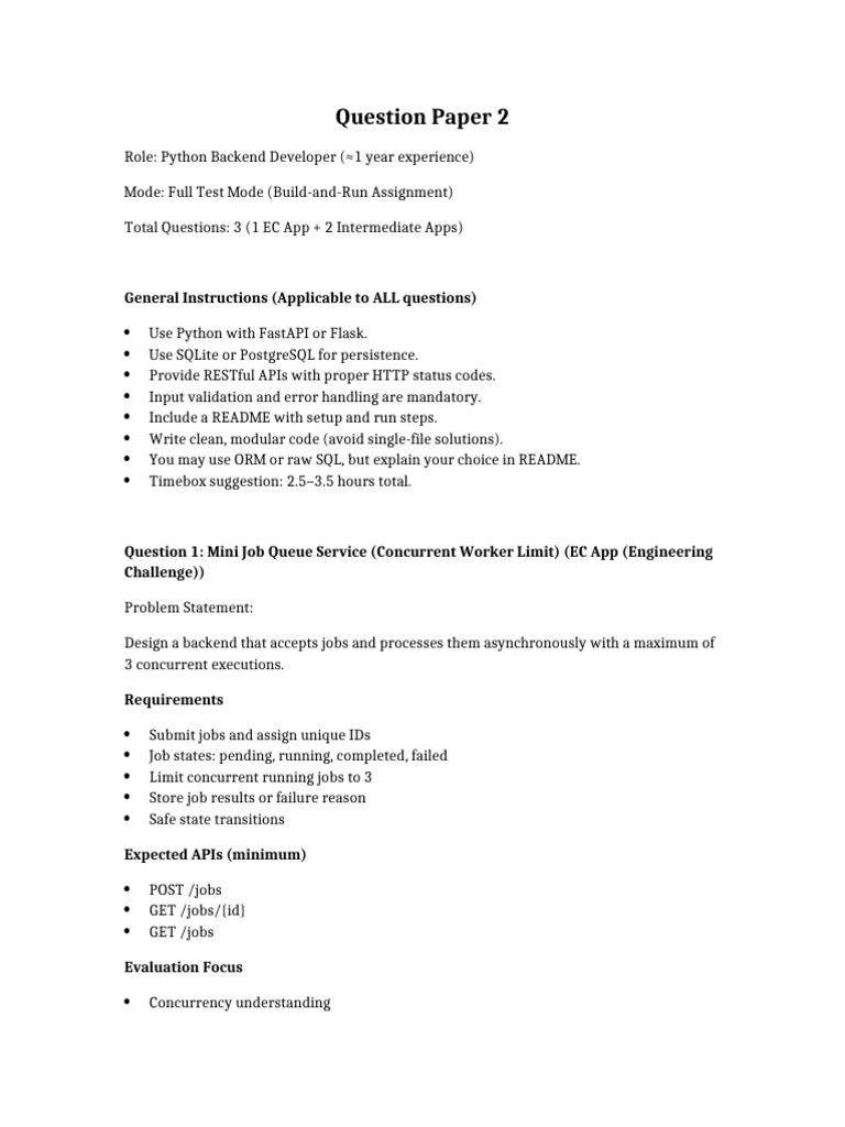 Question Paper 2 Backend Assignment | PDF