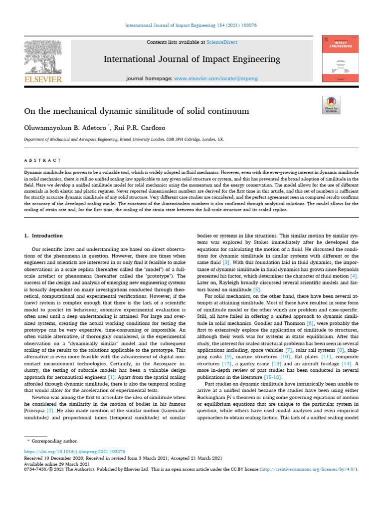 On The Mechanical Dynamic Similitude of Solid Continuum | PDF | Stress ...