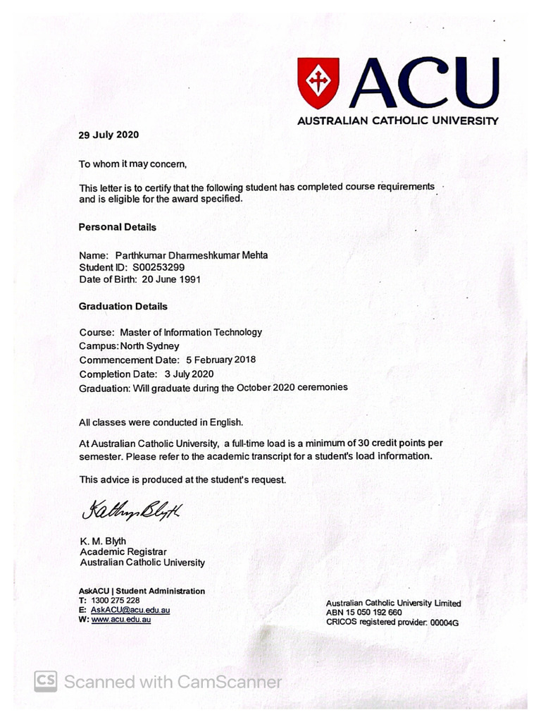 Parth MIT Degree Letter | PDF