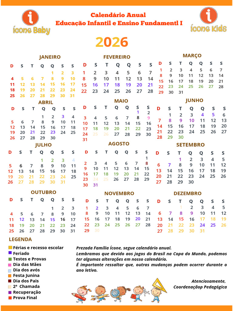 Calendário A4 2026 Ilustrado Com Borda Floral Colorida | PDF