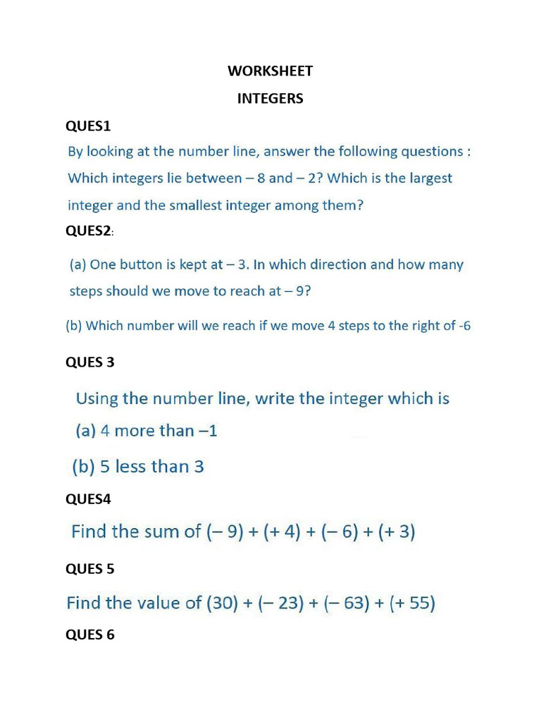 Worksheet Integers 1764998853765 | PDF
