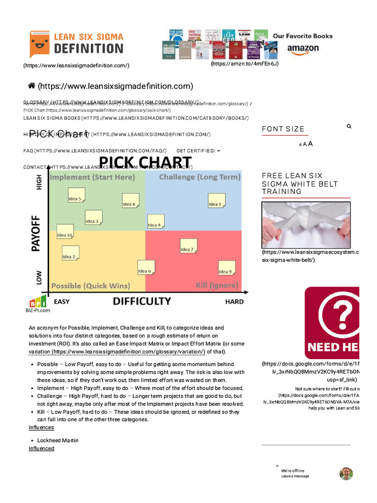 PICK Chart - Lean Manufacturing and Six Sigma Definitions | PDF