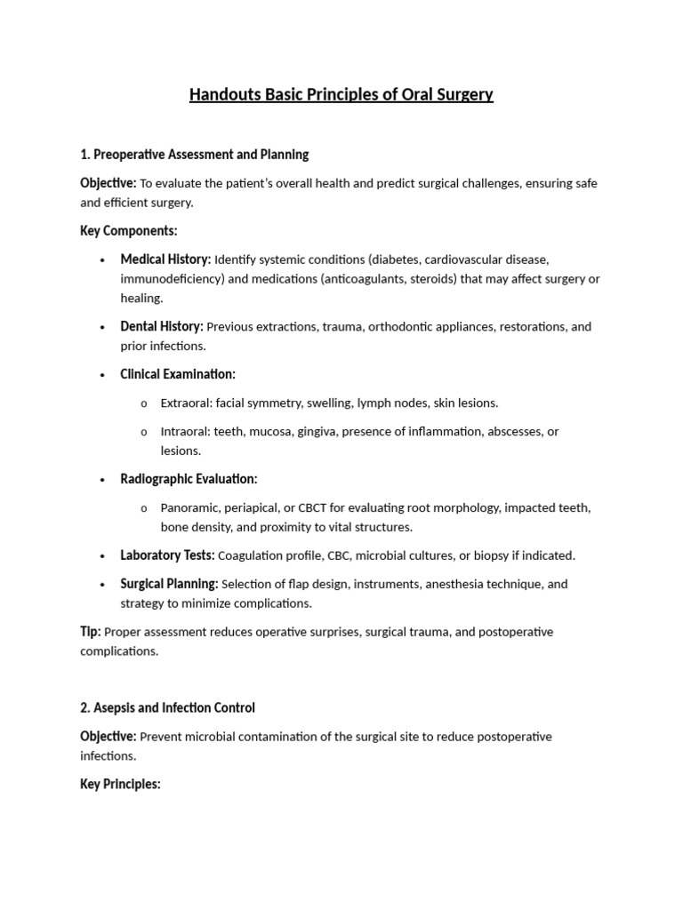 Handouts Basic Principles of Oral Surgery | PDF