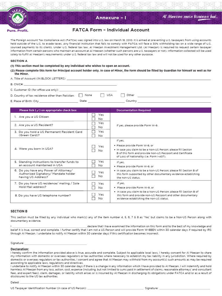 FATCA Form For Individual | PDF | Access Control